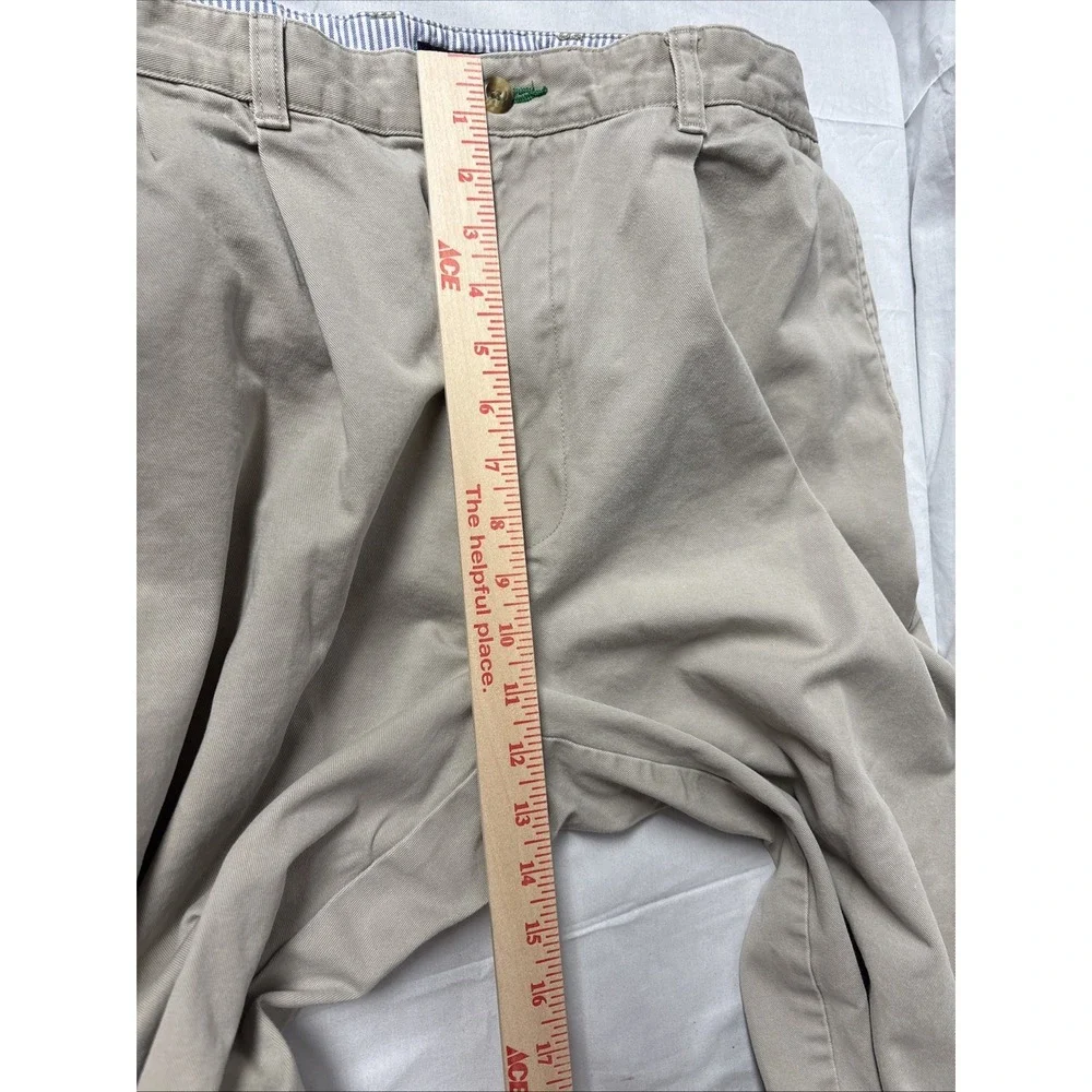 Tommy Hilfiger Men 36x30 Khaki Chino Pants Beige Pleated Cuffed Straight Leg